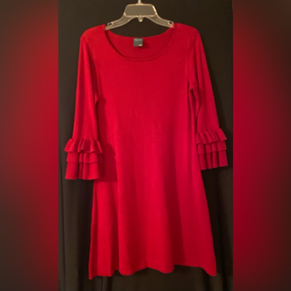 Gabby Skye Red Sweater Dress with Bell Sleeves. Size L